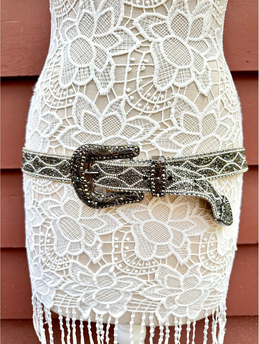 Black and Silver Beaded‎ Western Style Belt